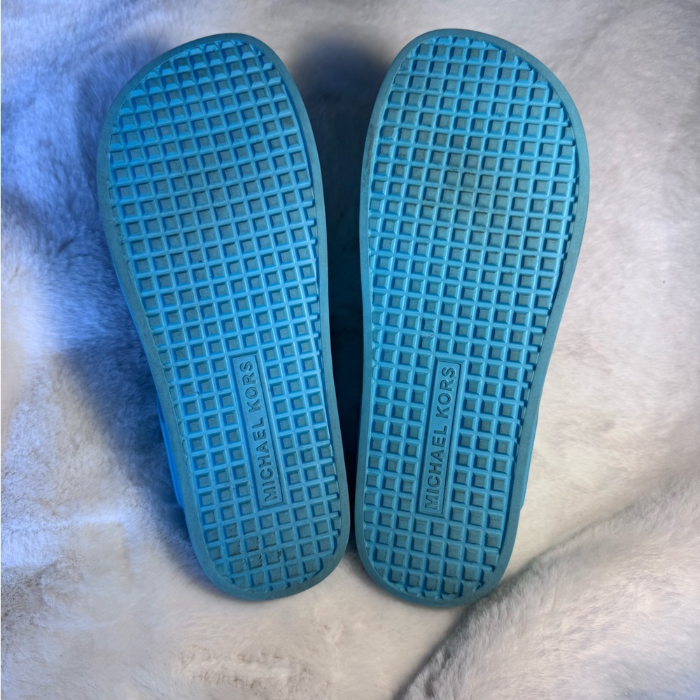 Michael Kors Lindsey Thong Turquoise Blue Slide Sandals Size 8 - Picture 2 of 7